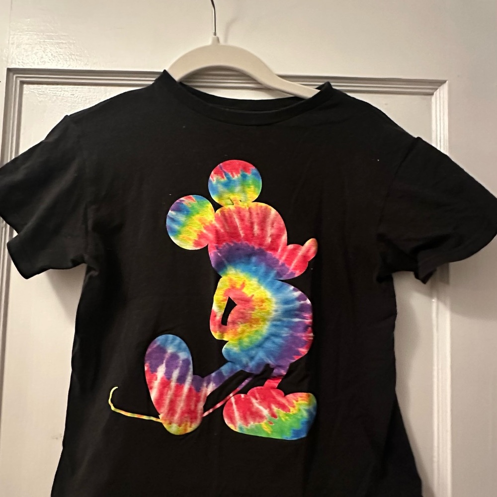 Disney Black Tee with Tie-Dye Mickey Design